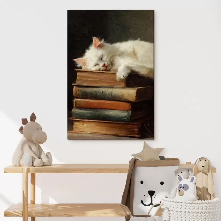 Wandbilder Katze auf Büchern s46429