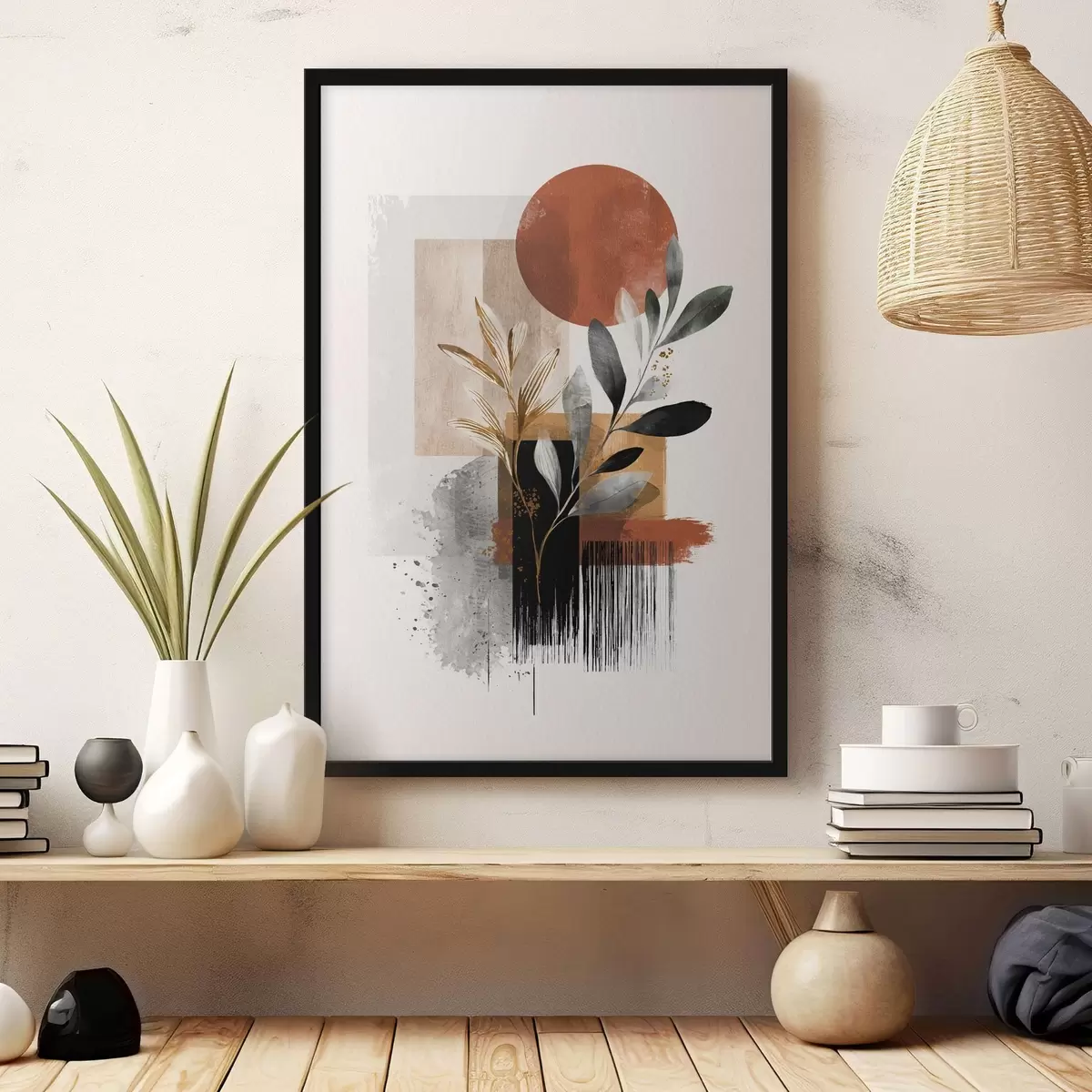 Poster Geometrie und Blätter Abstraktion f46388