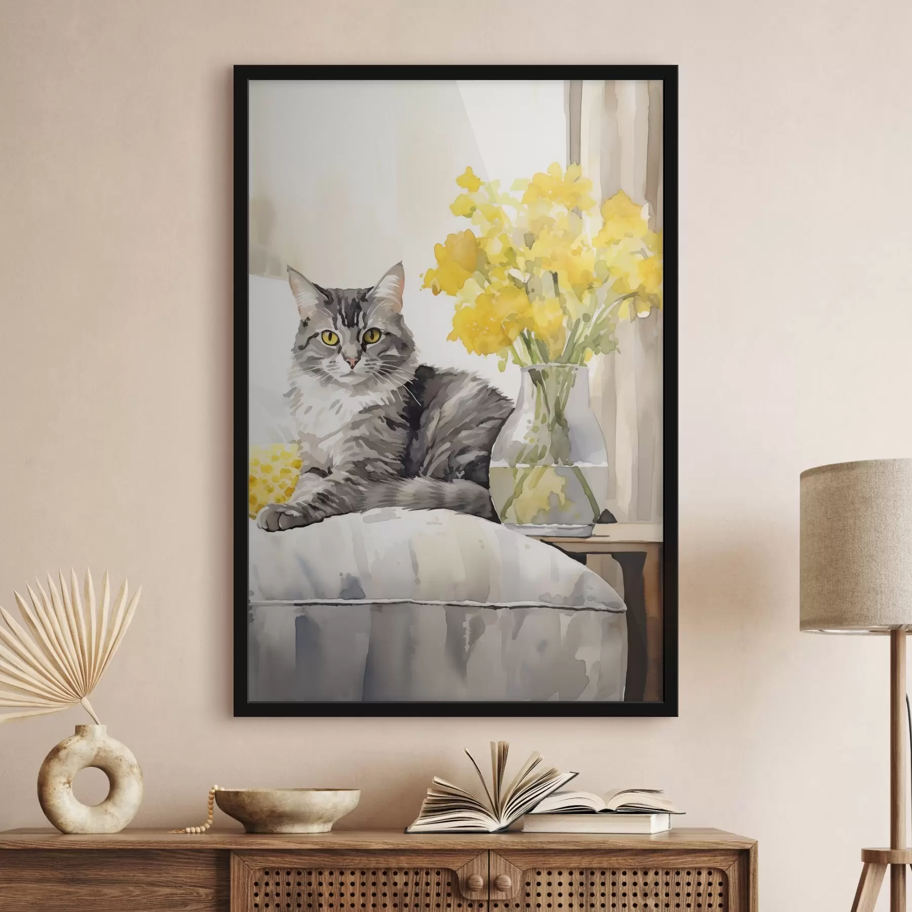 Fototapete Katze und Blumen f46426