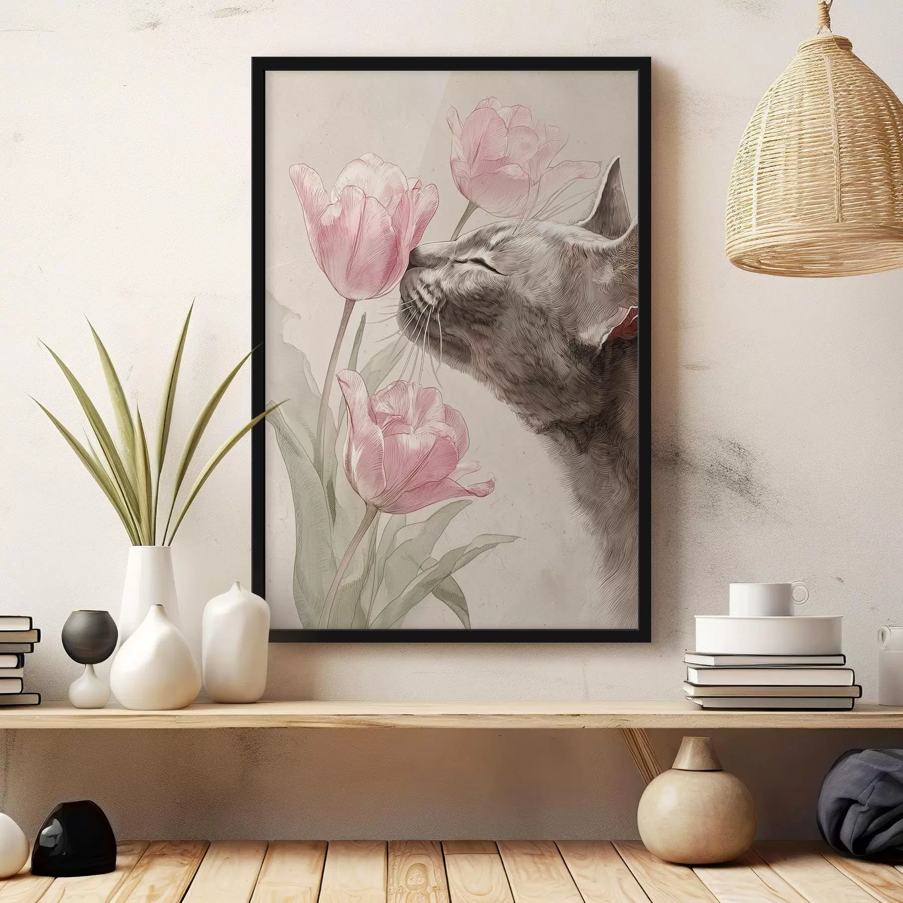 Fototapete Katze und Blumen f46427