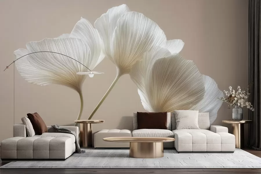 Fototapete drei zarte Blumen auf beigem Hintergrund w04810