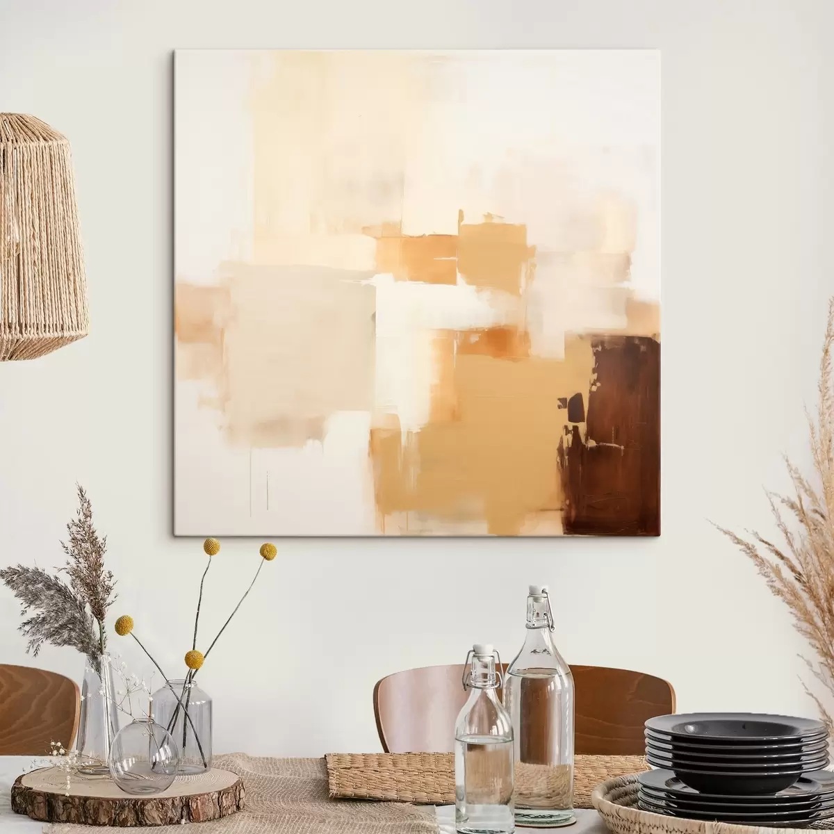 Wandbilder Beige- und braune geometrische Formen im abstrakten Stil s46306