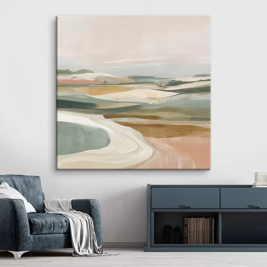 Wandbilder Landschaftsansicht mit Feldern und Straße im Aquarellstil s46317