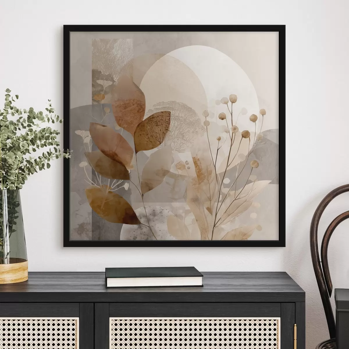 Poster Blumenmuster in Beige und Braun f46308