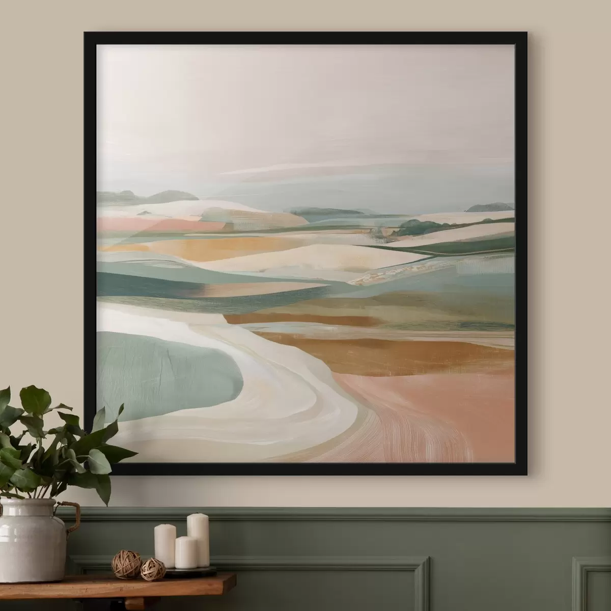 Poster Landschaftsansicht mit Feldern und Straße im Aquarellstil f46317