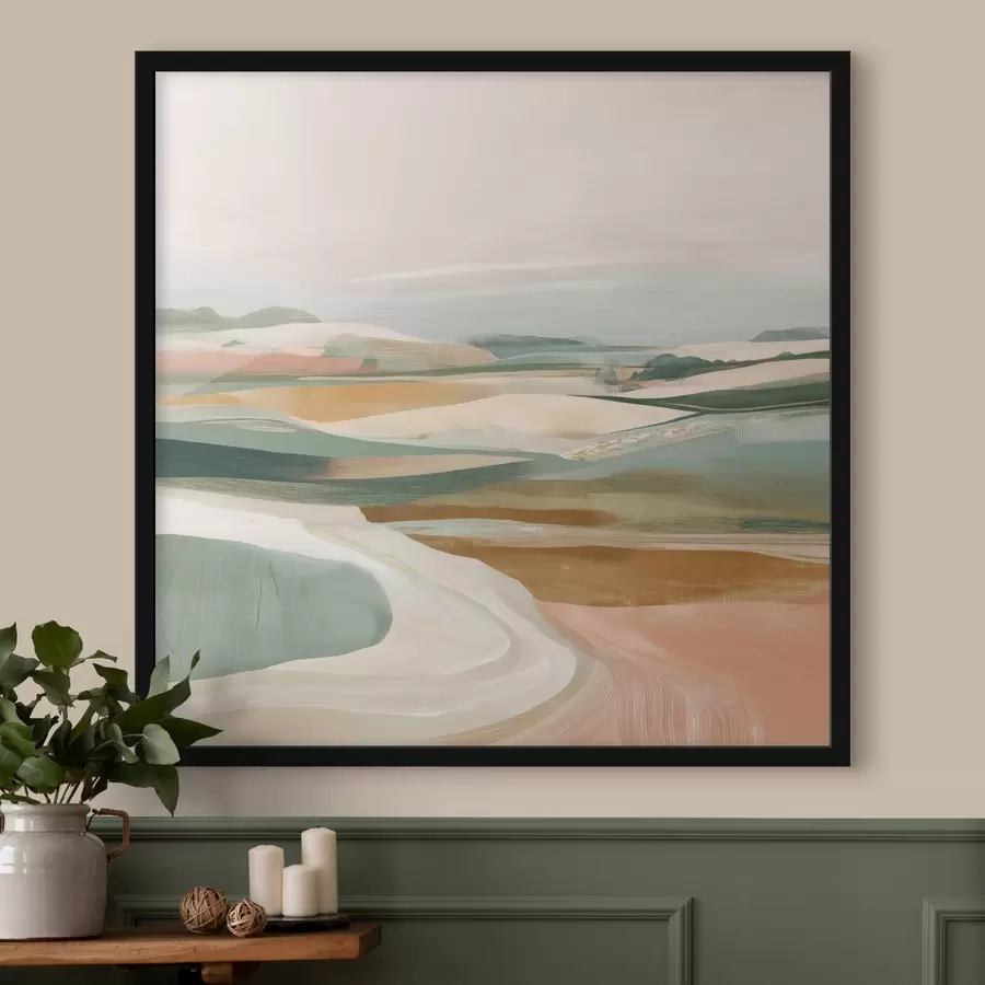 Fototapete Landschaftsansicht mit Feldern und Straße im Aquarellstil f46317