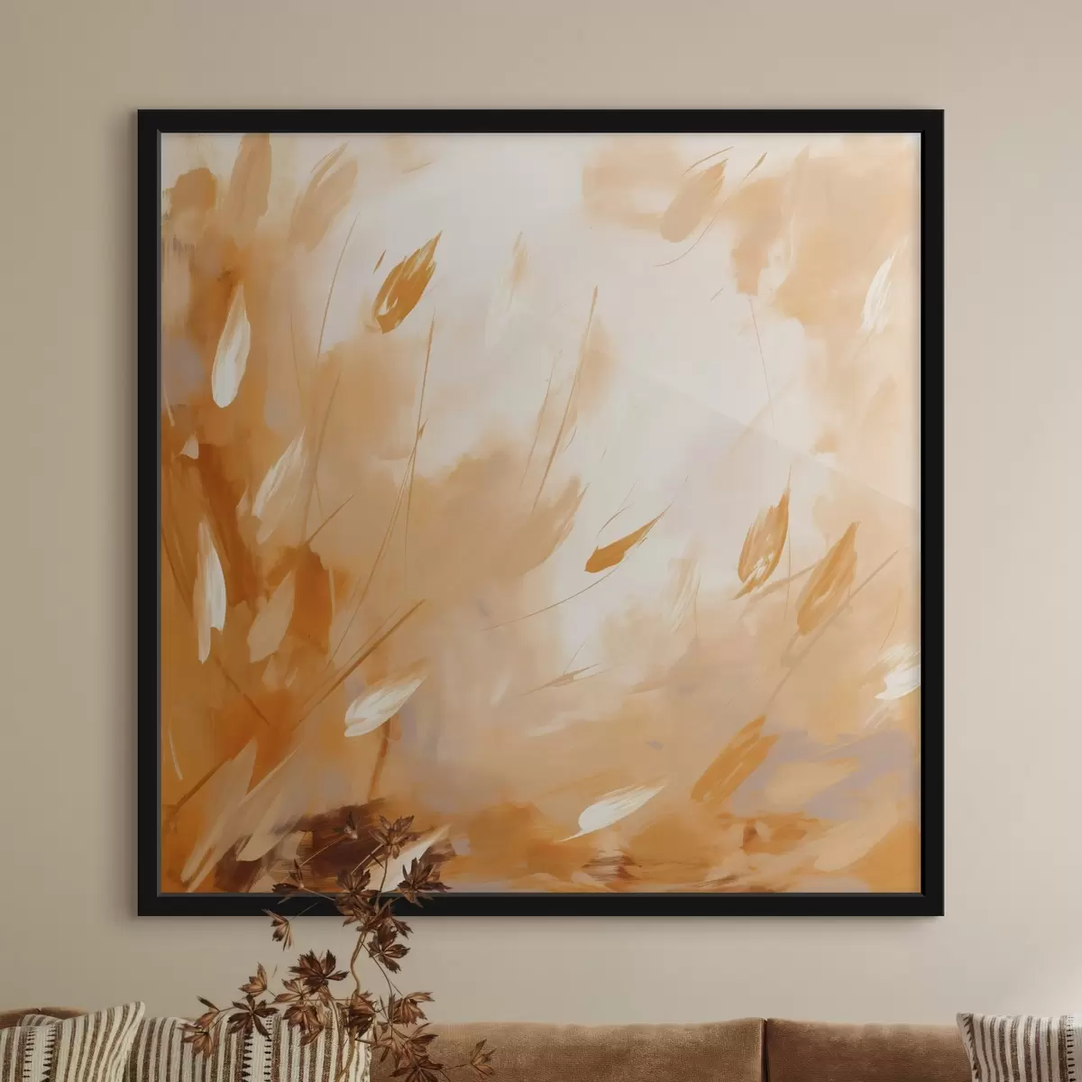 Poster Abstrakte Blütenblätter und Stiele im Ölstil f46319