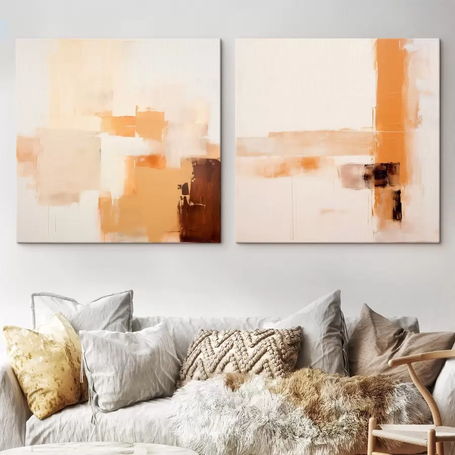 Wandbilder Abstrakte zweiteilige Komposition in Beige und Braun m00891