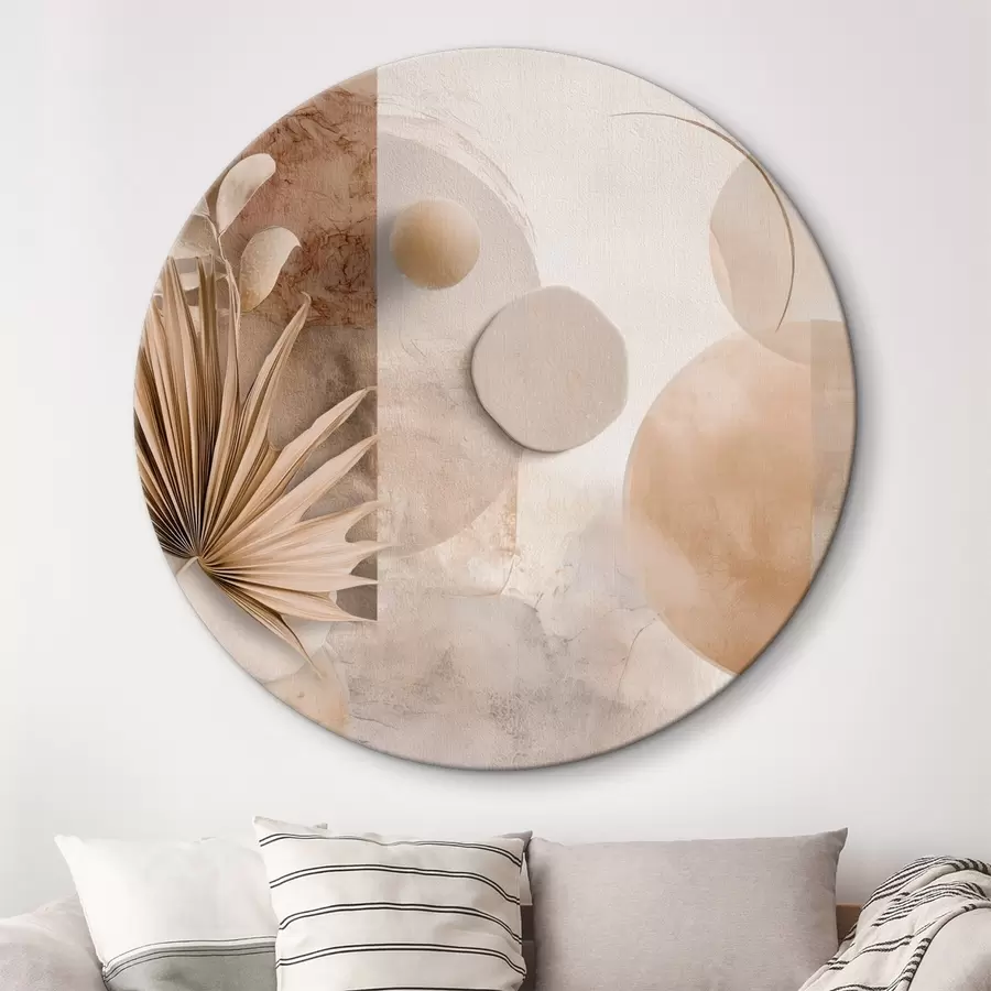 Wandbilder Getrocknete Palmblätter und 3D-Kreise in Beigetönen r46310