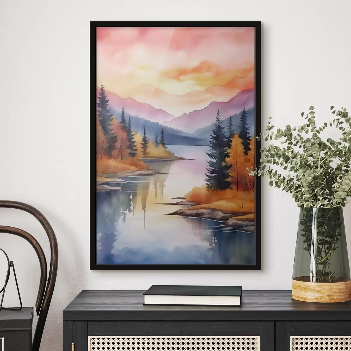 Poster Herbstlandschaft am See mit strahlendem Himmel f46155