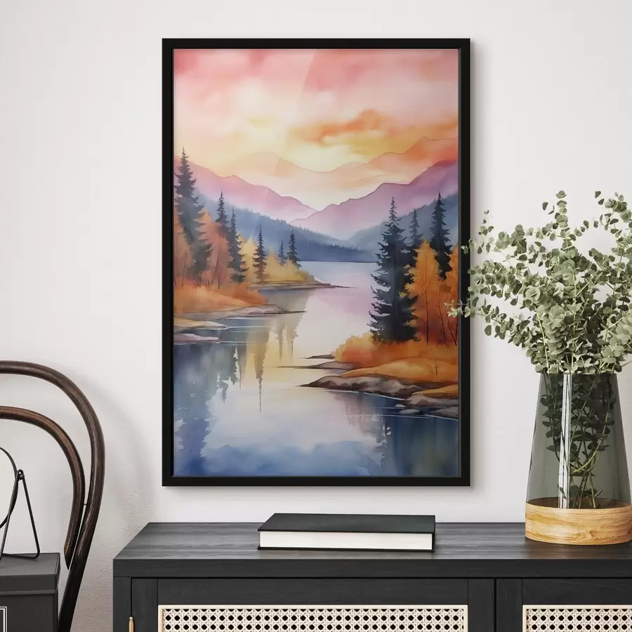 Fototapete Herbstlandschaft am See mit strahlendem Himmel f46155