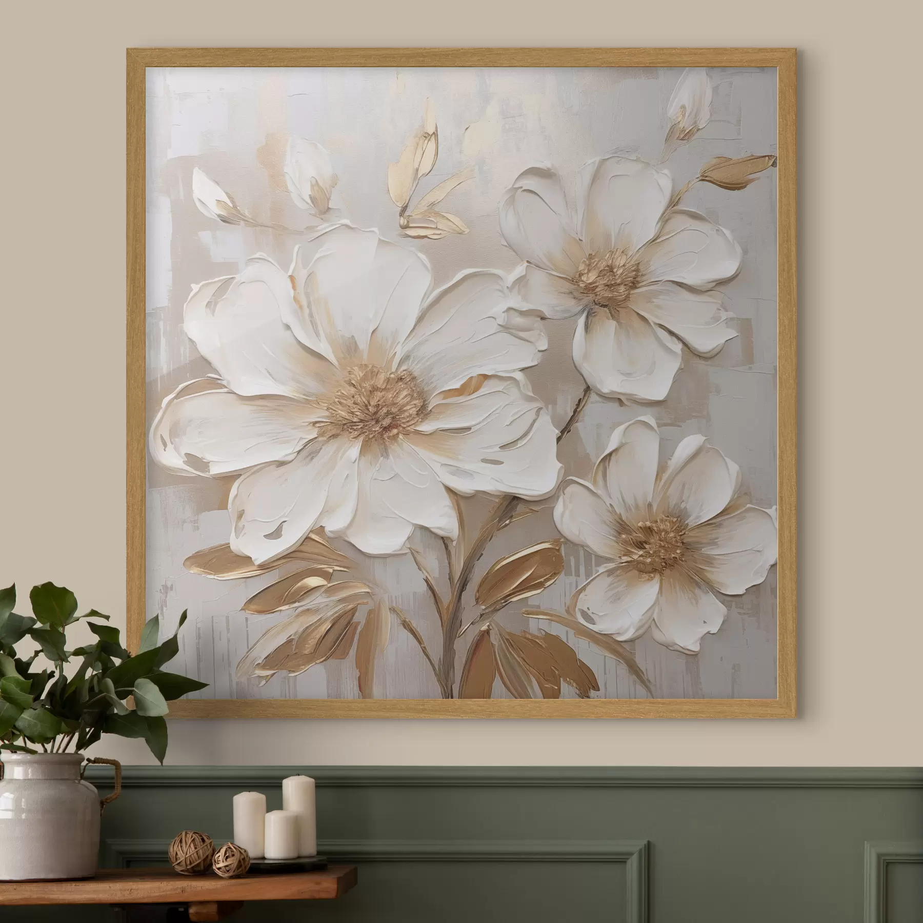 Fototapete Strukturierte Blumen auf hellem Hintergrund mit warmen Farbtönen f46166