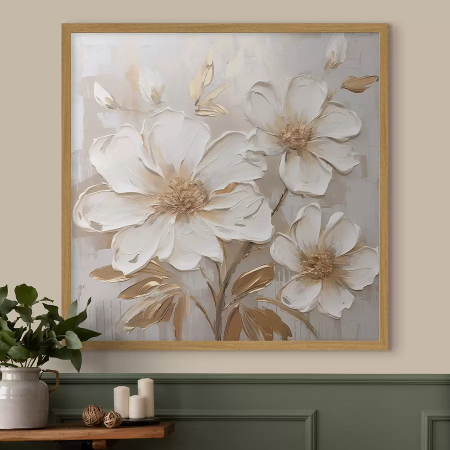 Fototapete Strukturierte Blumen auf hellem Hintergrund mit warmen Farbtönen f46166