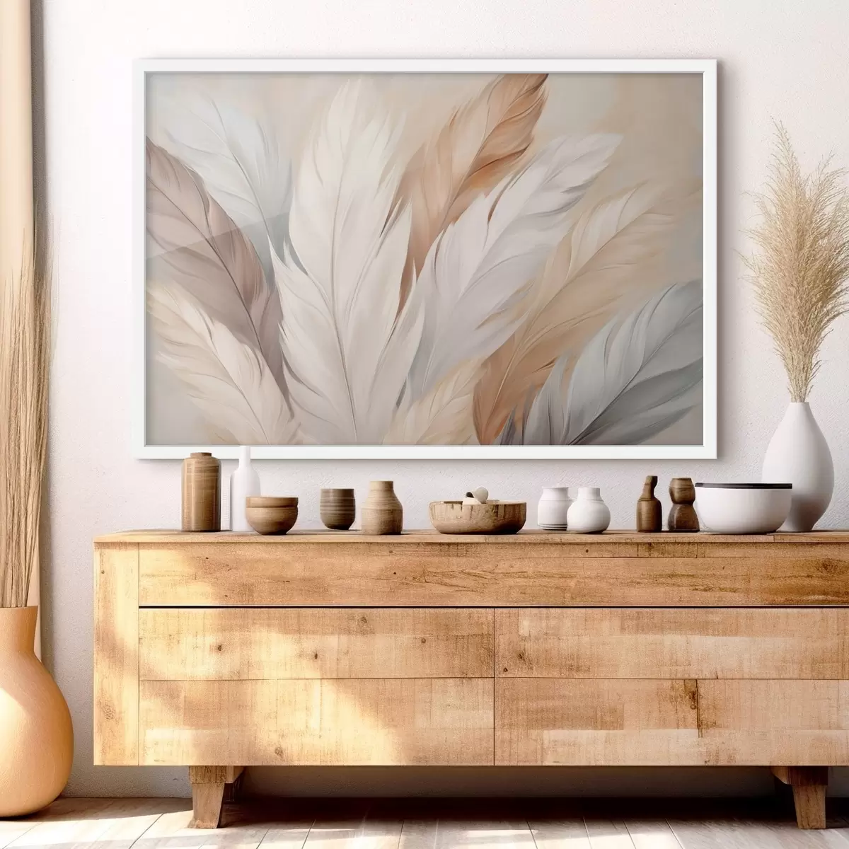 Poster Weiche Federn in Beige- und Grautönen f46190