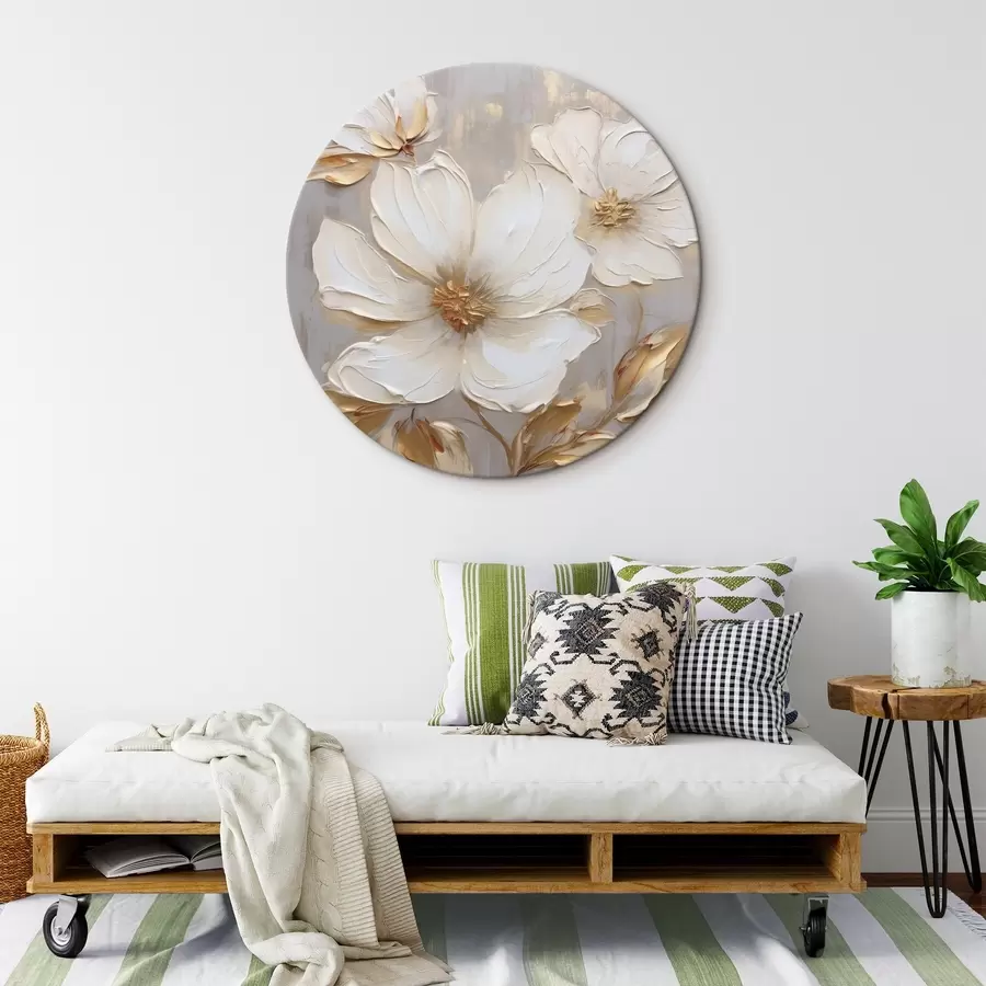 Wandbilder Große strukturierte Blumen mit Pinselstrichen in warmen Farben r46176