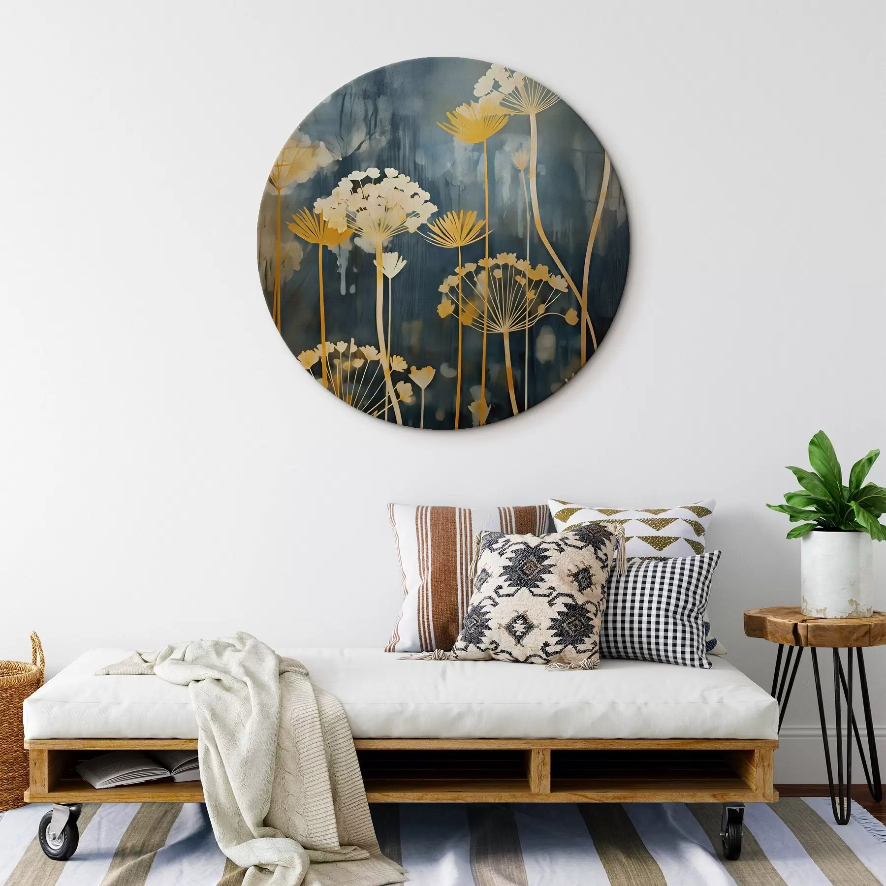 Wandbilder Stilisierte Blumen mit dünnen Stielen auf dunklem Hintergrund r46188