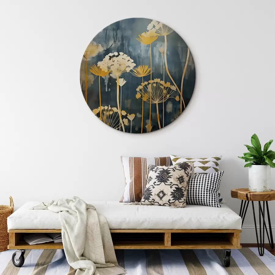 Wandbilder Stilisierte Blumen mit dünnen Stielen auf dunklem Hintergrund r46188