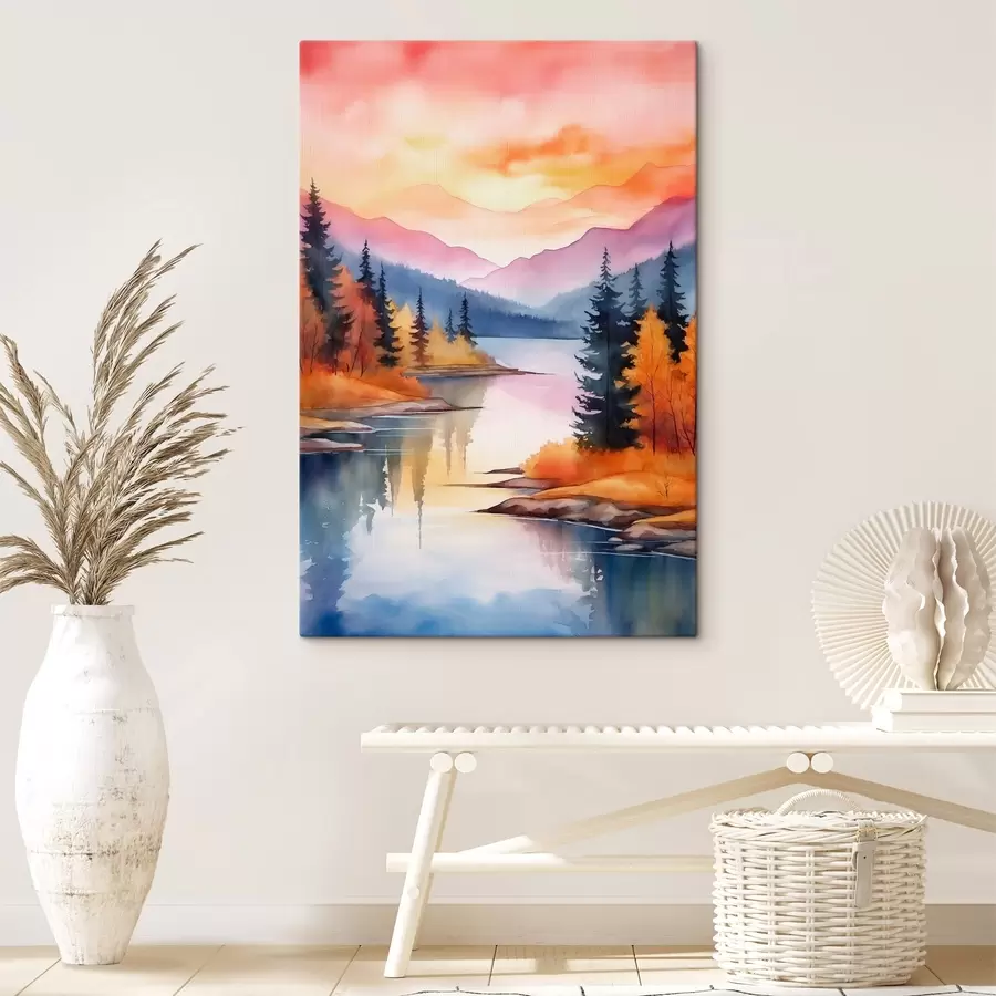 Wandbilder Herbstlandschaft am See mit strahlendem Himmel s46155