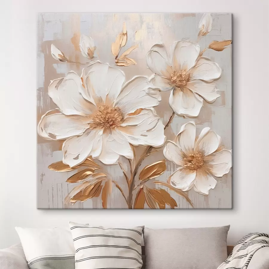 Wandbilder Strukturierte Blumen auf hellem Hintergrund mit warmen Farbtönen s46166