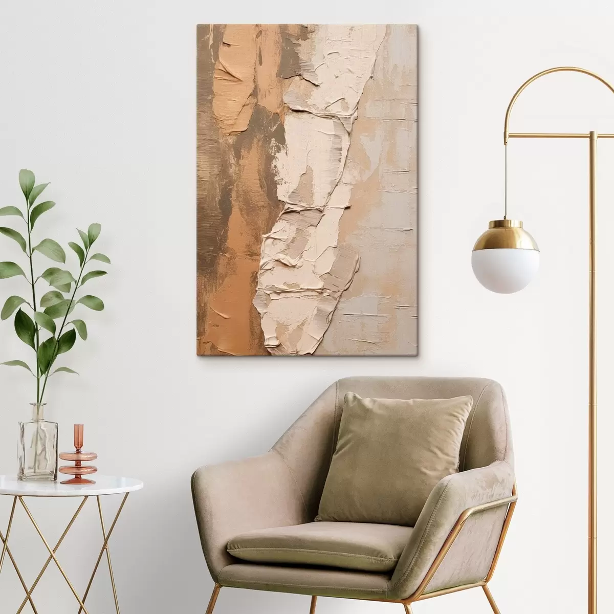 Wandbilder Abstrakte Malerei mit dicken Pinselstrichen, Beige- und Brauntönen, strukturierter Oberfläche und neutraler Farbpalette s46272