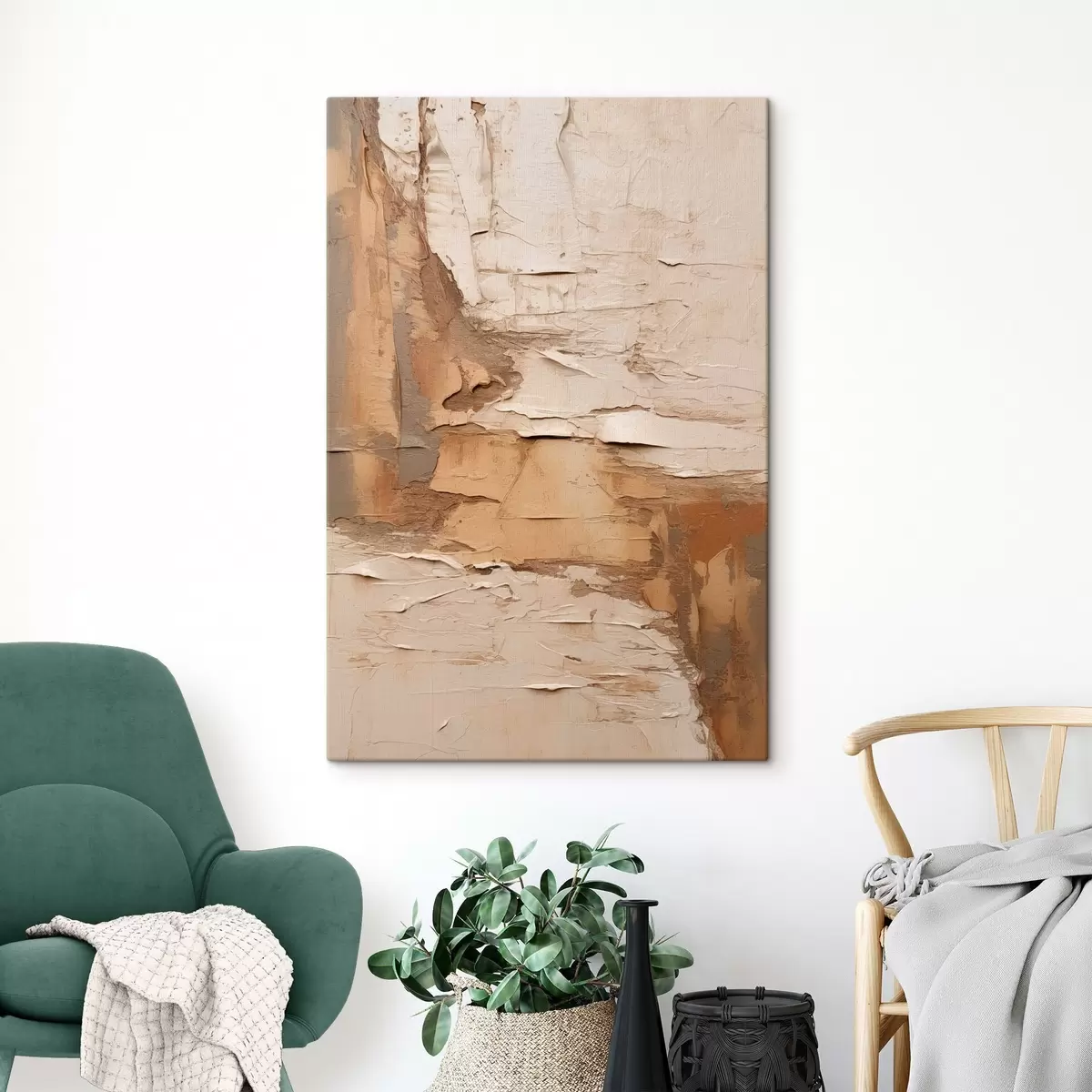 Wandbilder Abstrakte Malerei mit dicken Pinselstrichen, Beige- und Brauntönen, strukturierter Oberfläche und neutraler Farbpalette s46273