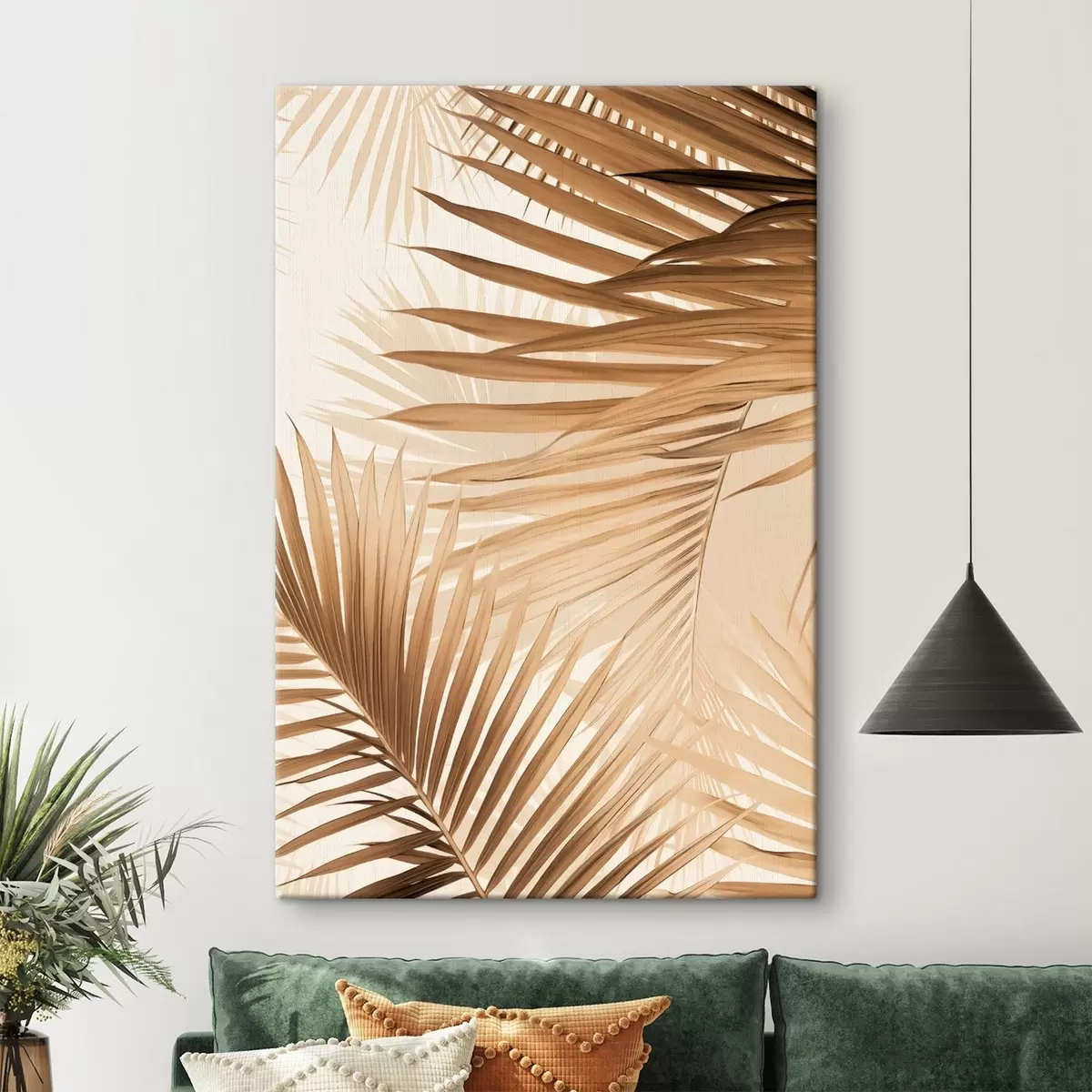 Wandbilder Abstrakte Palmblätter in Brauntönen, tropisch, botanisch, Natur, minimalistisch, elegant, modernes Design s46275