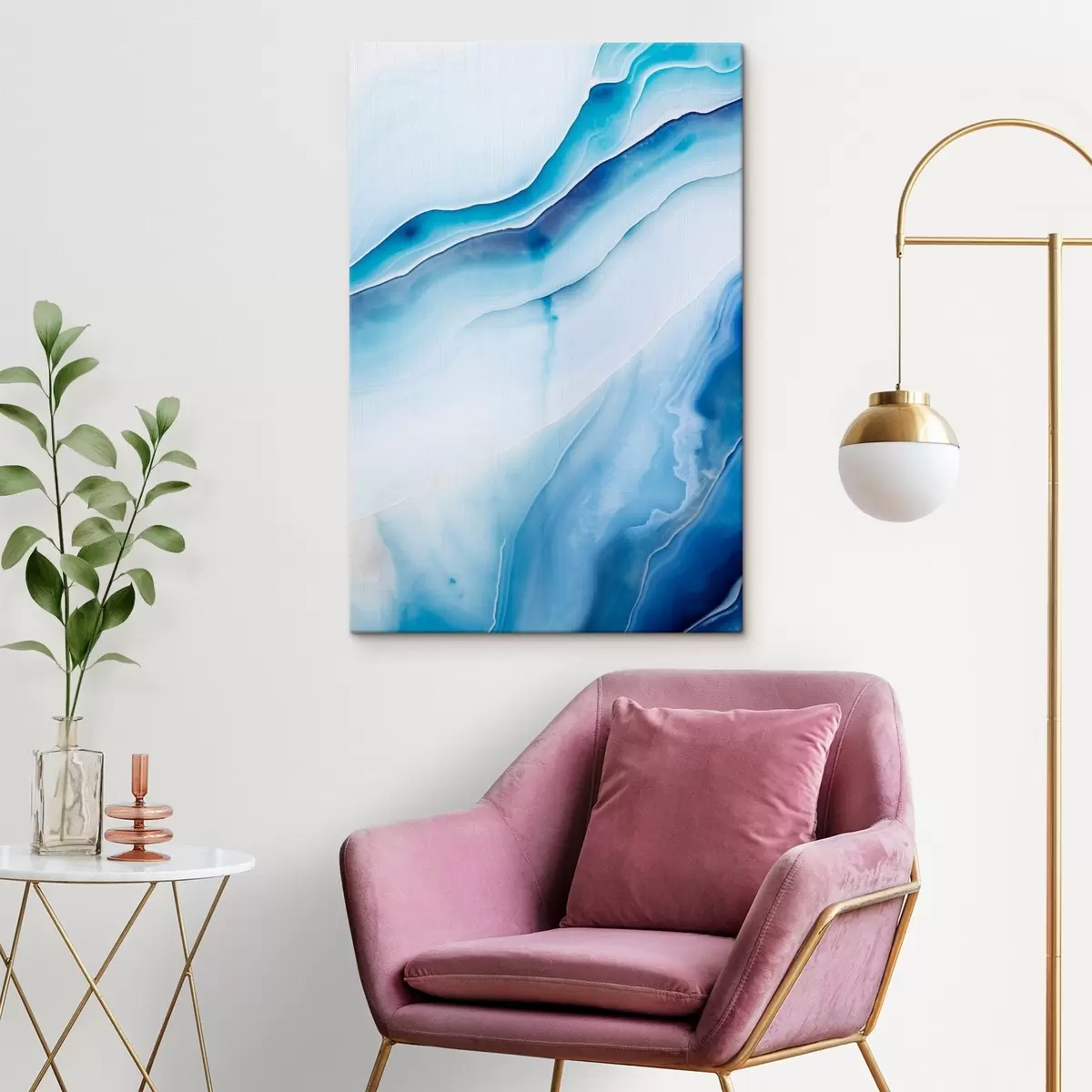 Wandbilder Abstrakter blau-weißer Achatdruck, wirbelnde Linien und Farbverläufe, glatte Textur, moderne Kunst, minimalistisch s46291