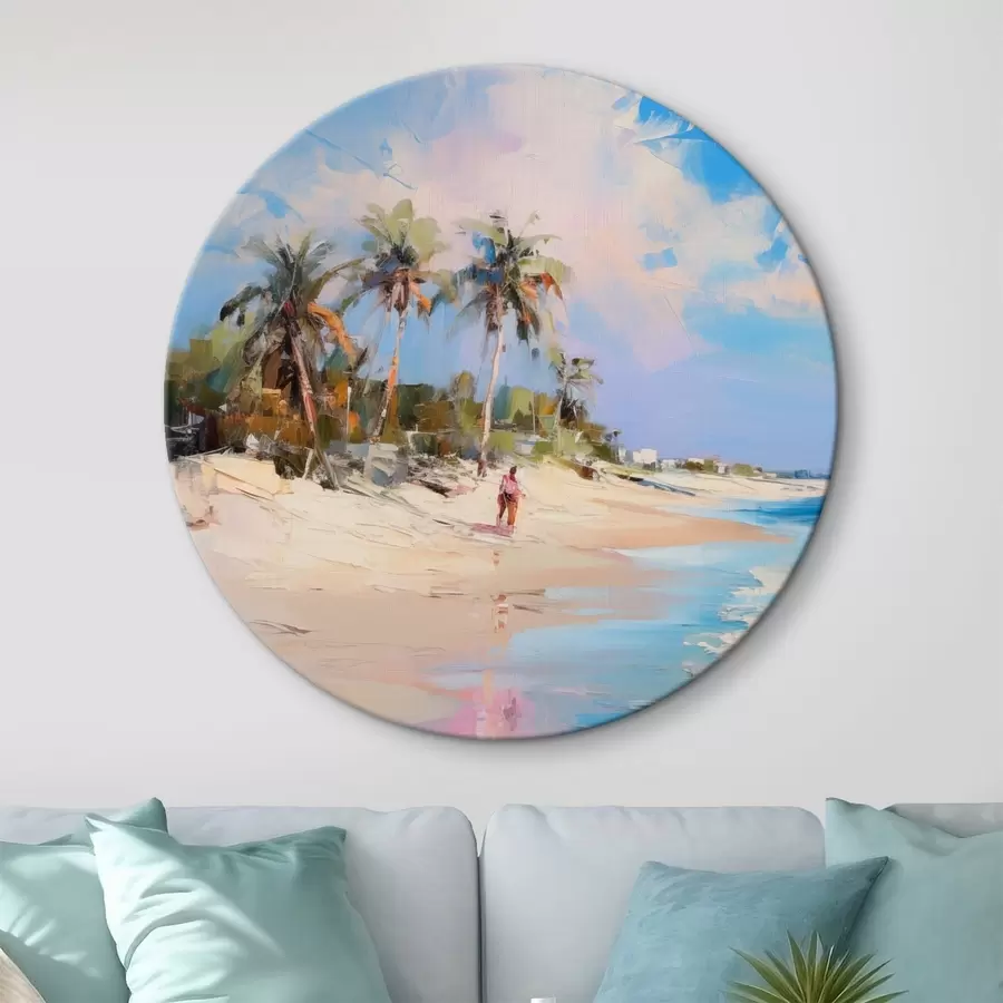 Wandbilder Abstrakte Landschaft, ein Strand mit Palmen, strahlender Sonnenschein mit blauem Himmel und einigen Wolken r46284