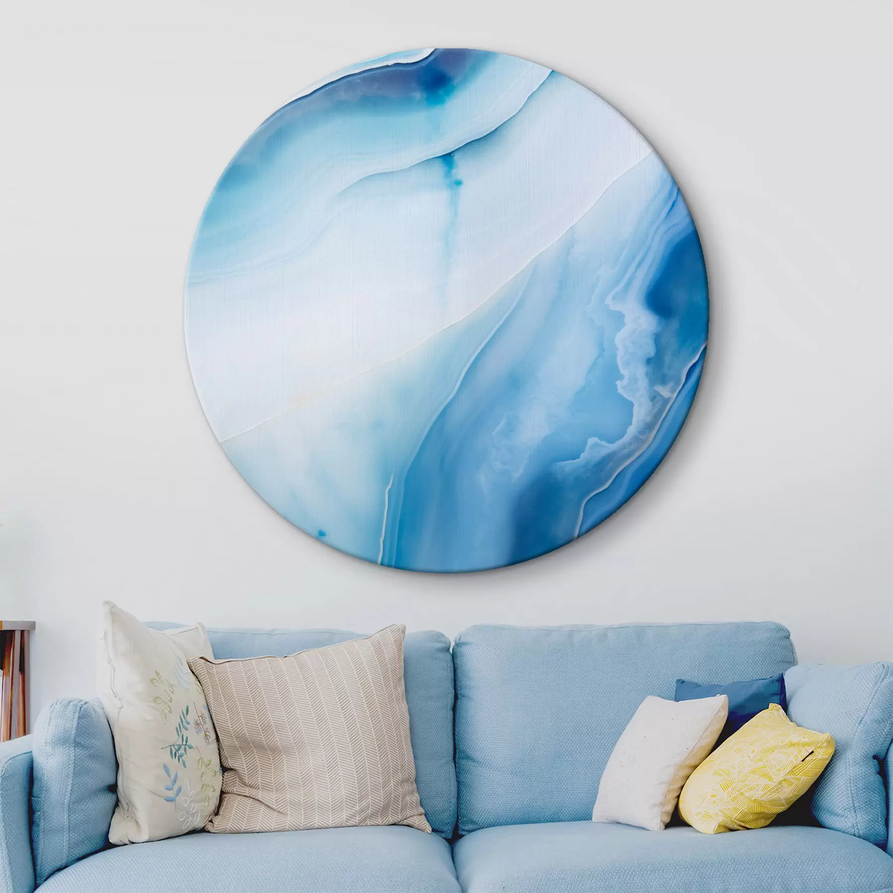 Wandbilder Abstrakter blau-weißer Achatdruck, wirbelnde Linien und Farbverläufe, glatte Textur, moderne Kunst, minimalistisch r46291