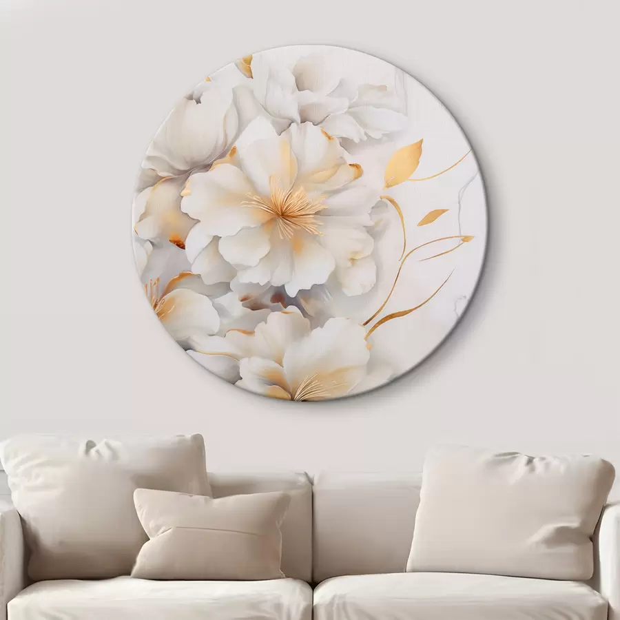 Wandbilder Weiße Blüten mit gelben Details, Blütenblätter mit dezenten Schatten, heller Hintergrund mit dezentem Marmoreffekt r46292