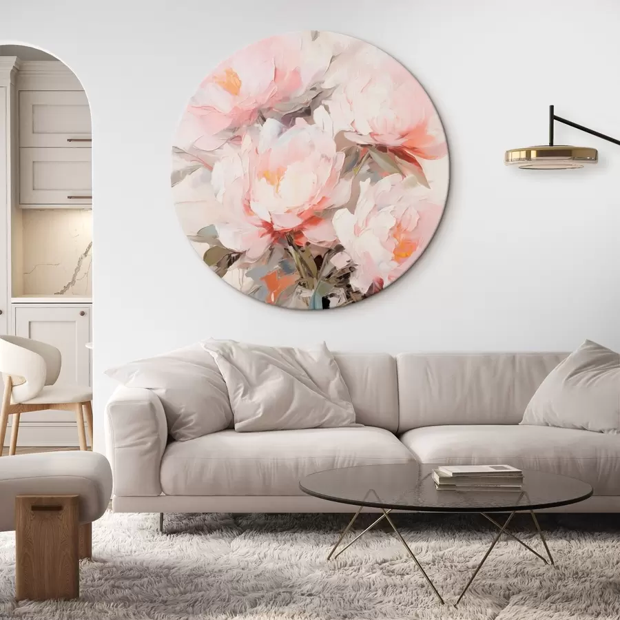 Wandbilder Ein Strauß aus rosa und weißen Pfingstrosen in einer Glasvase, sanfte Pinselstriche, Pastellfarben, neutraler Hintergrund r46295