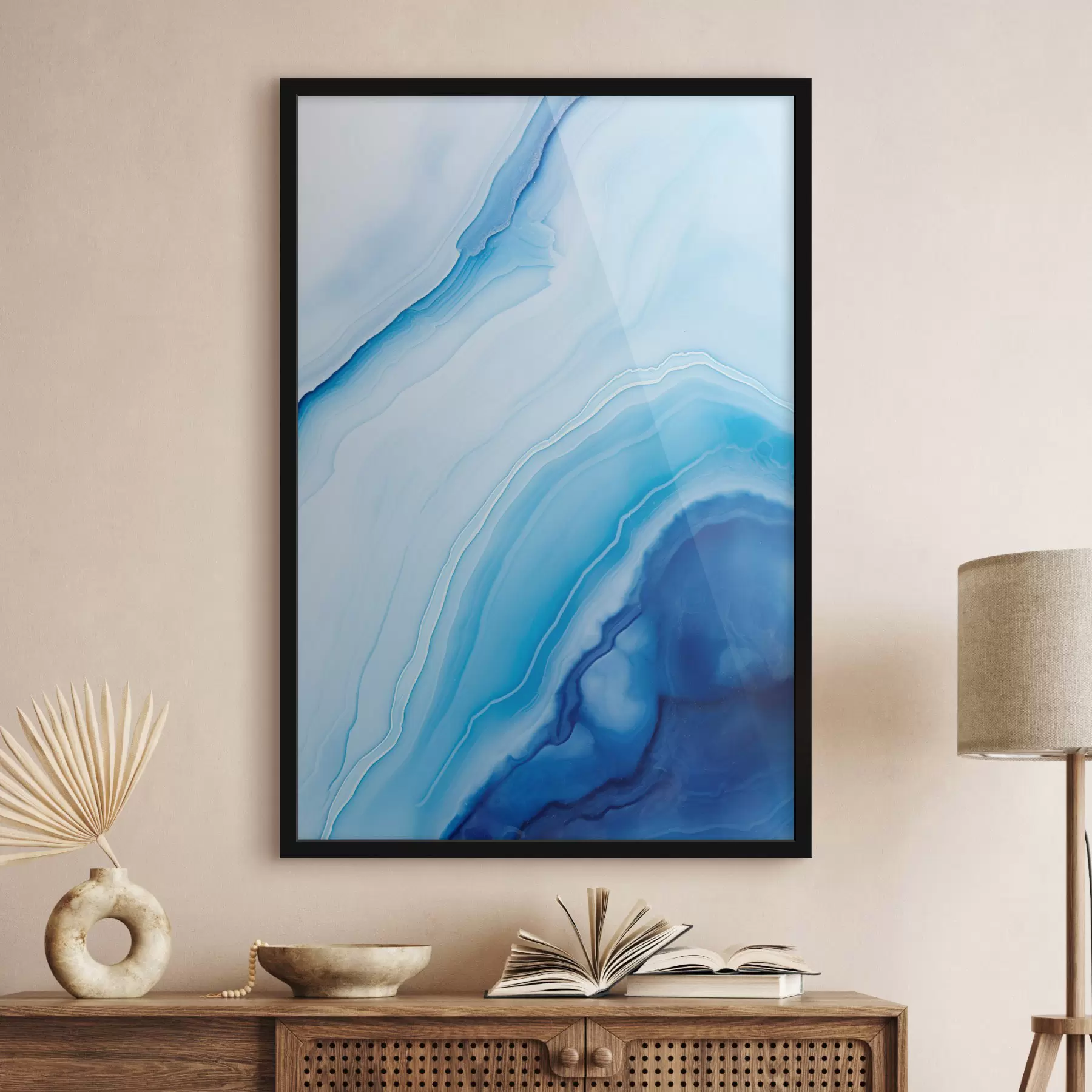 Fototapete Abstrakter blau-weißer Achatdruck, wirbelnde Linien und Farbverläufe, glatte Textur, moderne Kunst, minimalistisch f46290