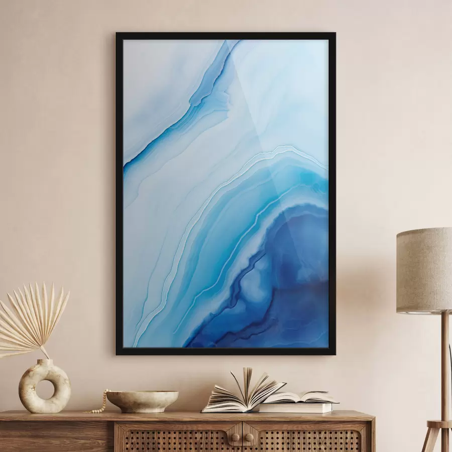 Fototapete Abstrakter blau-weißer Achatdruck, wirbelnde Linien und Farbverläufe, glatte Textur, moderne Kunst, minimalistisch f46290