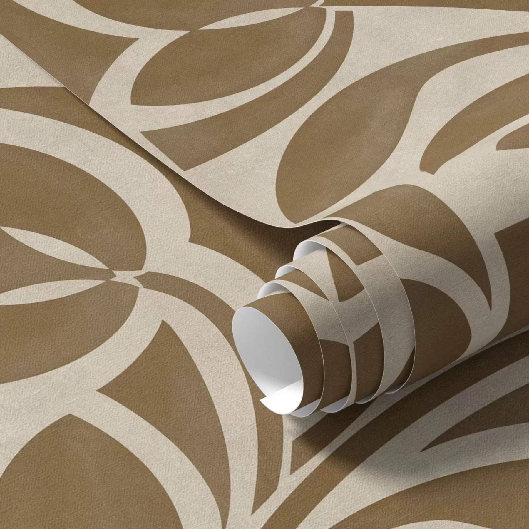 Fototapete Geometrische Blattsilhouetten, karamellbraun auf Beige a00679