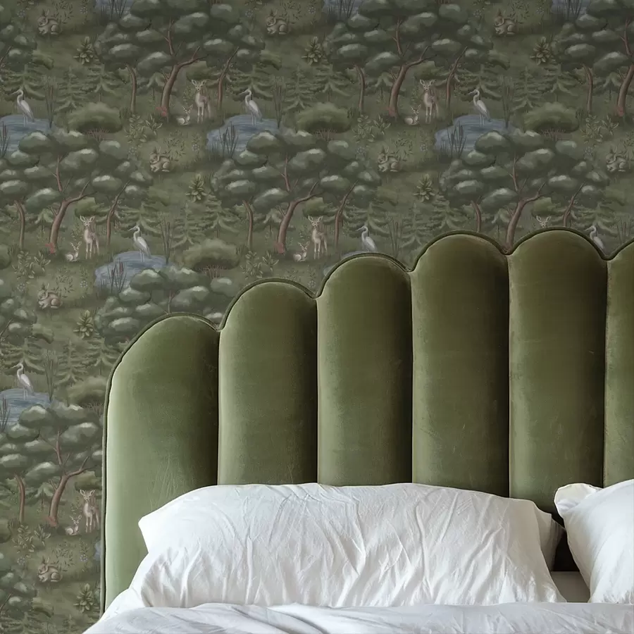 Fototapete Waldlichtung mit Rehen, Kaninchen und Reihern a00680