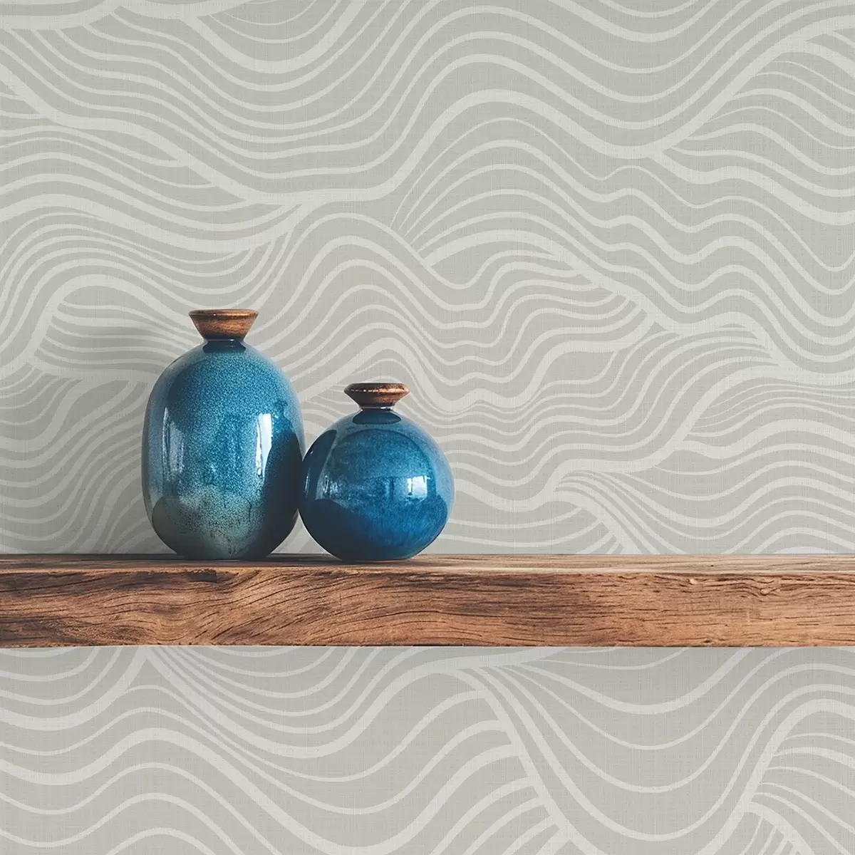 Tapete Wellen auf grau-olivem Hintergrund mit Stoffstruktur a00681