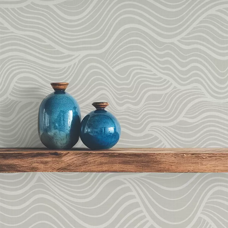 Fototapete Wellen auf grau-olivem Hintergrund mit Stoffstruktur a00681