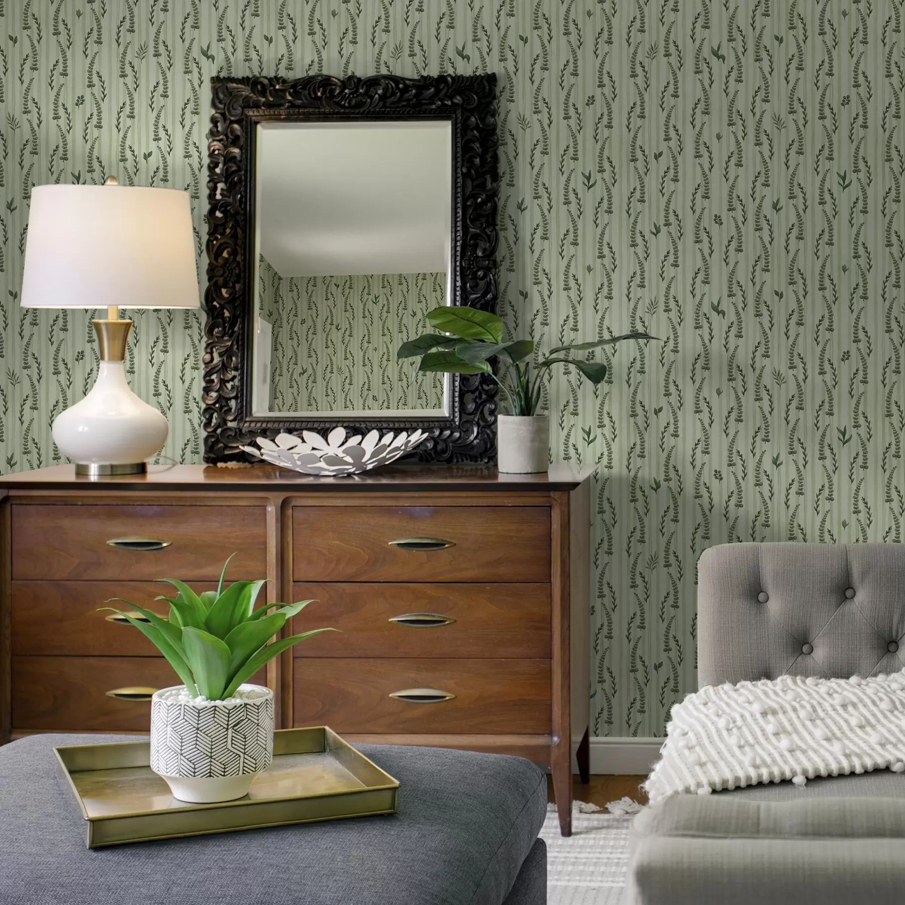 Fototapete Dichtes grünes Gras und Triebe auf Minze mit Streifen a00819