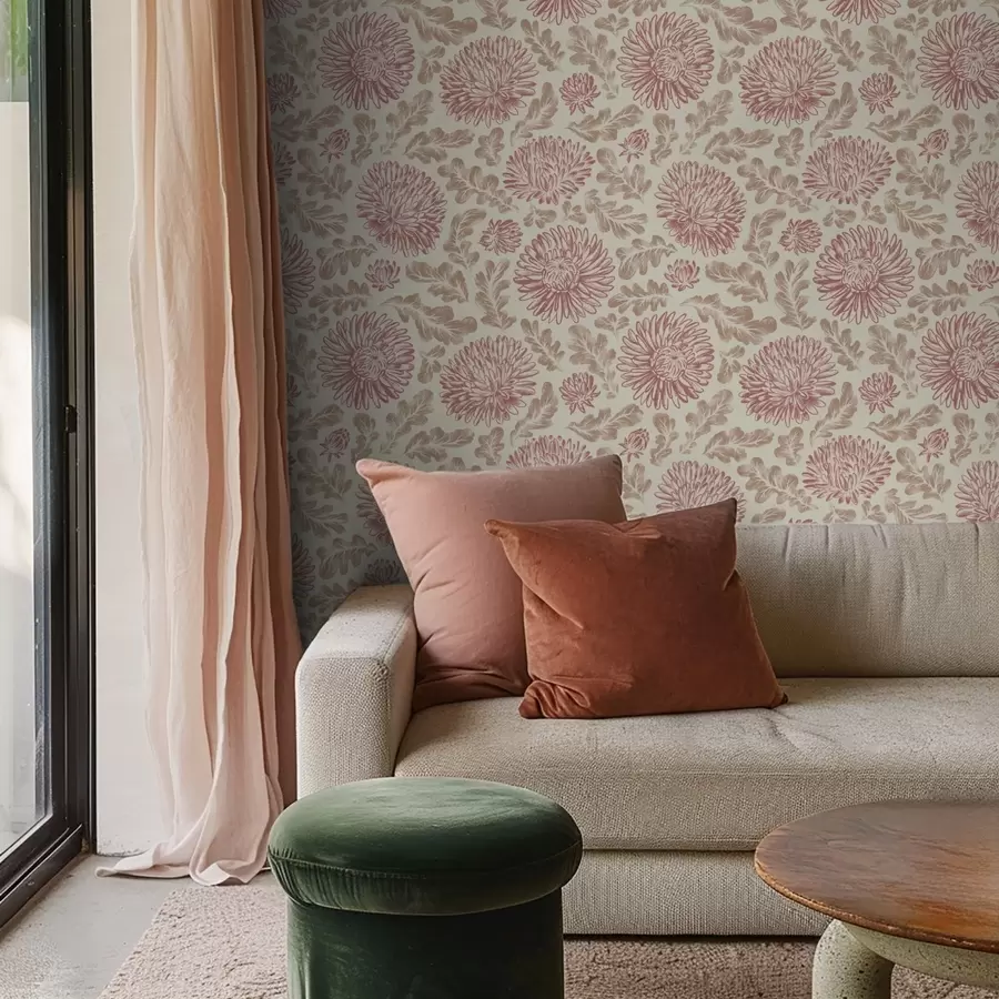 Fototapete Chrysanthemen mit Weinakzenten auf Creme a00840v1