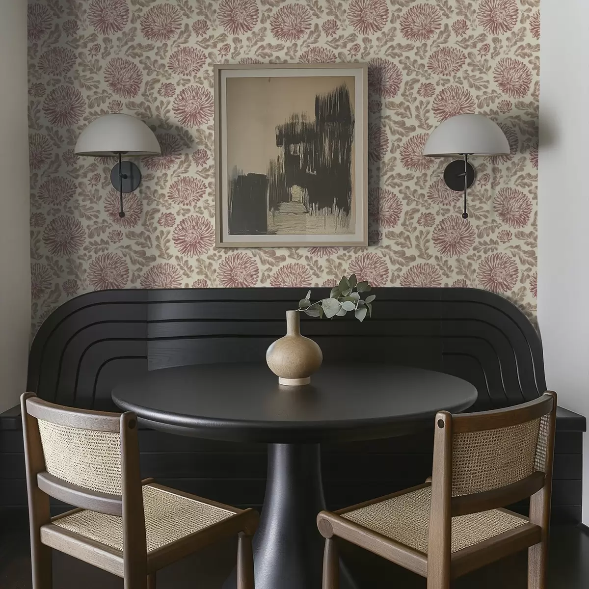 Tapete Chrysanthemen mit Weinakzenten auf Creme a00840v1