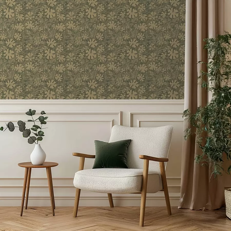 Fototapete Feldblätter und Gräser in grau-olivfarbenen Tönen a00847v1