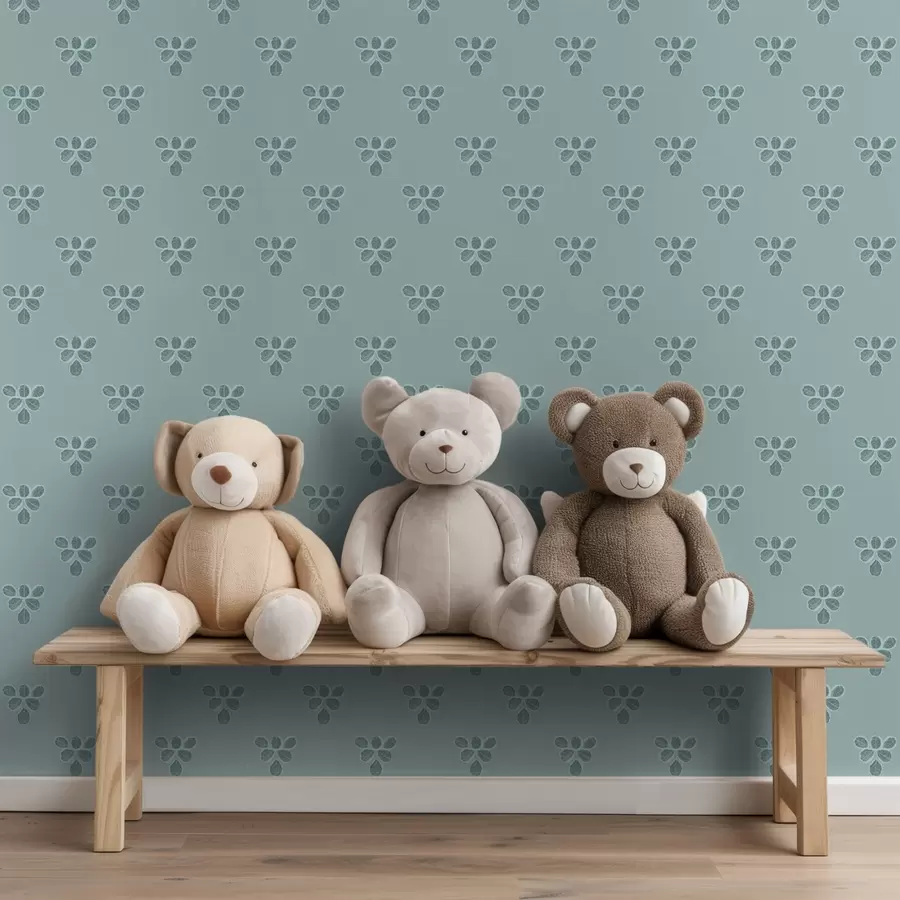 Fototapete Kleine Wiederholung: Blätter-Trios auf kühlem Blau a00848v1