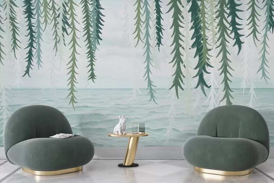 Fototapete Zarte Reben, die über Wasser hängen, im Aquarellstil w04830