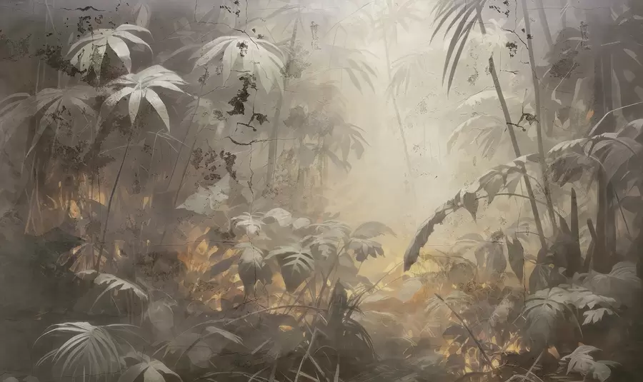 Fototapete Bemalter Dschungel hinter einer schmuddeligen Betonwand w04833