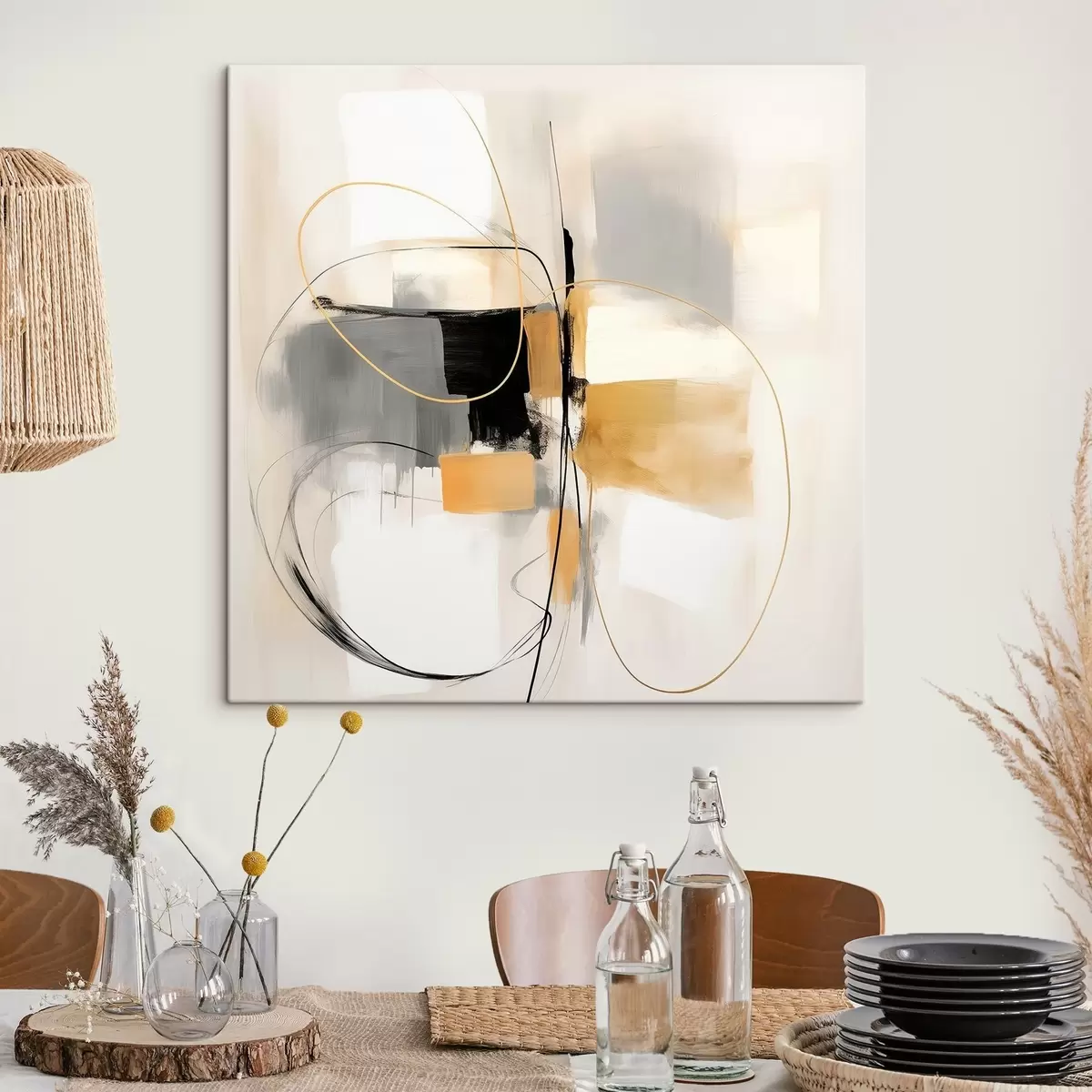 Wandbilder Abstrakt, Linien und Formen im Ölstil s46322