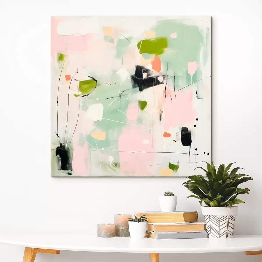Wandbilder Rosa und Mint, pastellfarbene Pinselstriche s46324