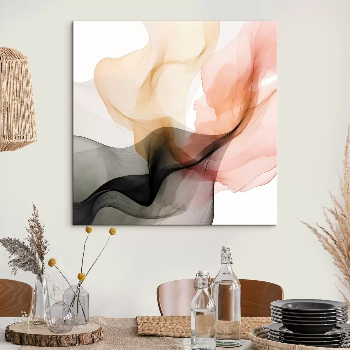 Wandbilder Korallenrot und Grau verschmelzen zu einem zarten Stil s46333