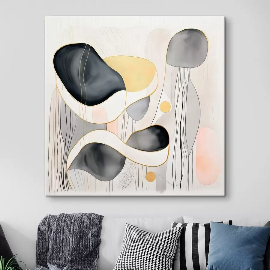 Wandbilder Neutrale Zusammensetzung, graue und sandfarbene Flecken im modernen Stil s46334