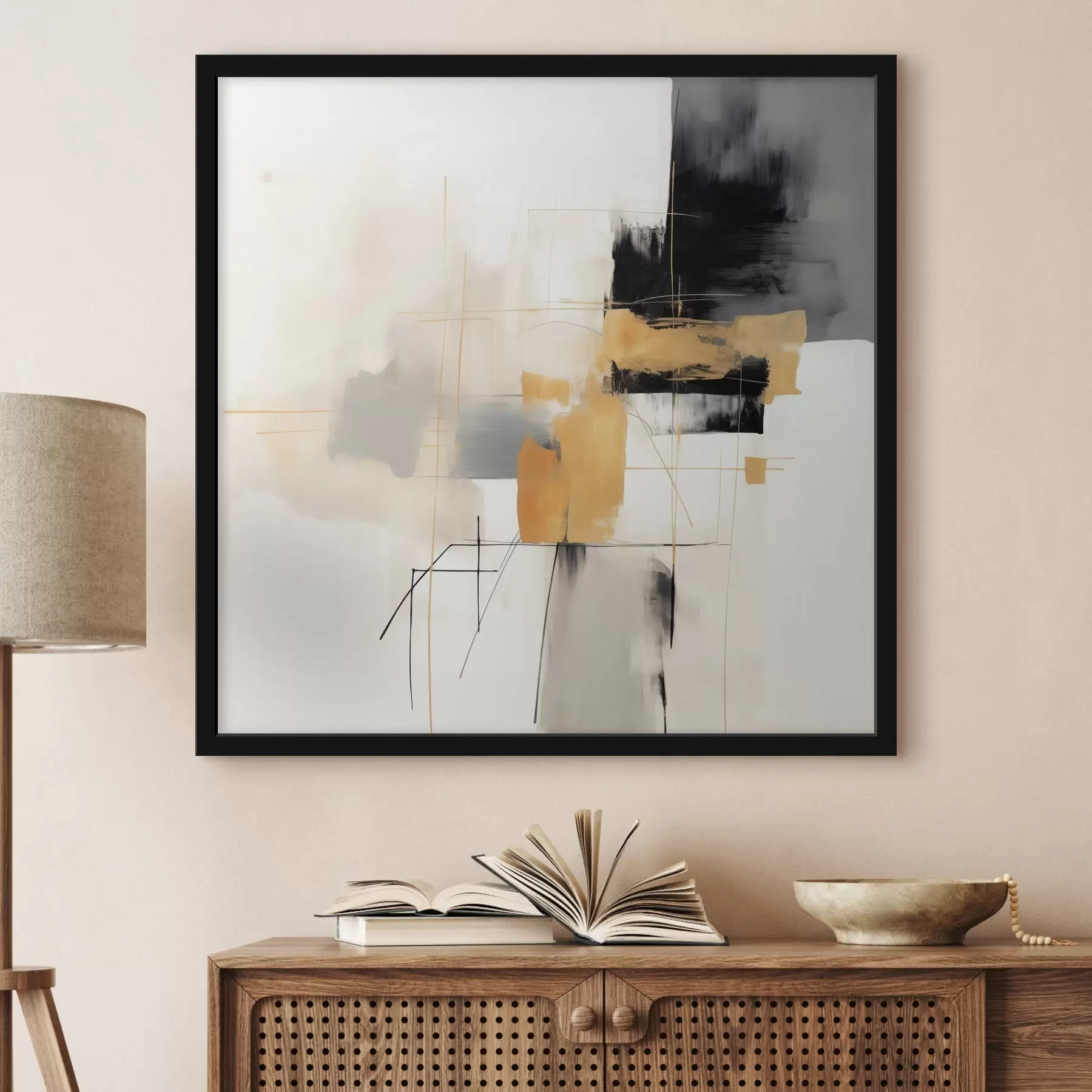 Fototapete Moderne Malerei, Akzente in Beige, Pfirsich und Graphit f46323