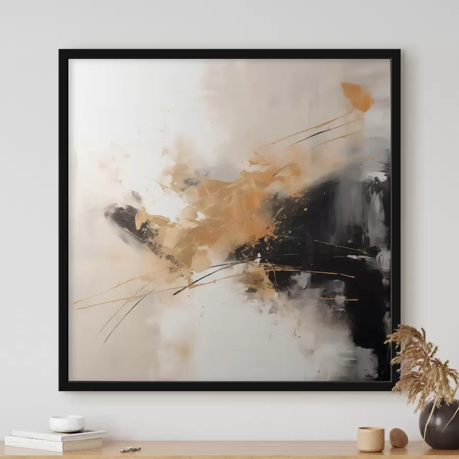 Fototapete Orangefarbene und schwarze Striche, moderne Abstraktion f46327